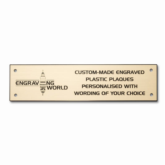 10" x 2" Personalised Engraving Engraved Sign Label Plate Plaque Signage Gold/Black