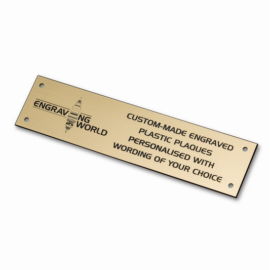 10" x 2" Personalised Engraving Engraved Sign Label Plate Plaque Signage Gold/Black
