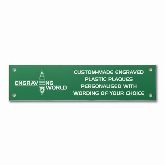10" x 2" Personalised Engraving Engraved Sign Label Plate Plaque Signage Green/White