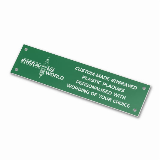 10" x 2" Personalised Engraving Engraved Sign Label Plate Plaque Signage Green/White