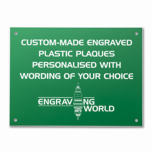 10" x 6" Personalised Engraving Engraved Sign Label Plate Plaque Signage Green/White