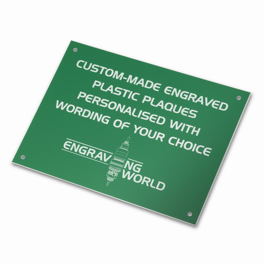 10" x 6" Personalised Engraving Engraved Sign Label Plate Plaque Signage Green/White
