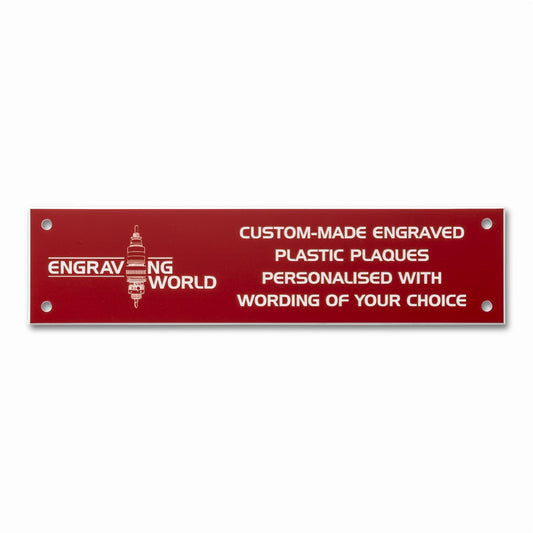 10" x 2" Personalised Engraving Engraved Sign Label Plate Plaque Signage Red/White