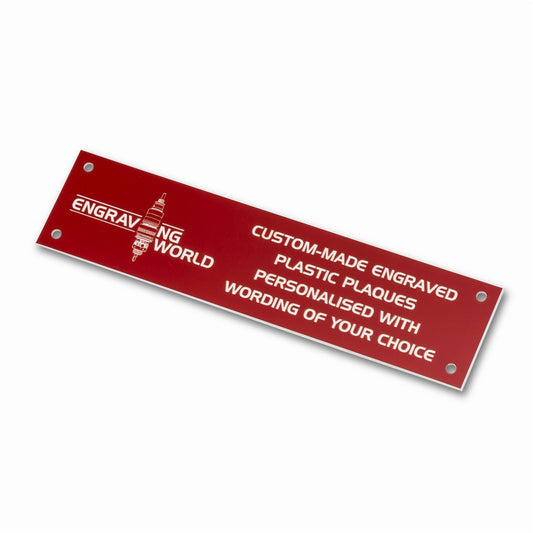 10" x 2" Personalised Engraving Engraved Sign Label Plate Plaque Signage Red/White