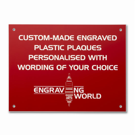 10" x 6" Personalised Engraving Engraved Sign Label Plate Plaque Signage Red/White