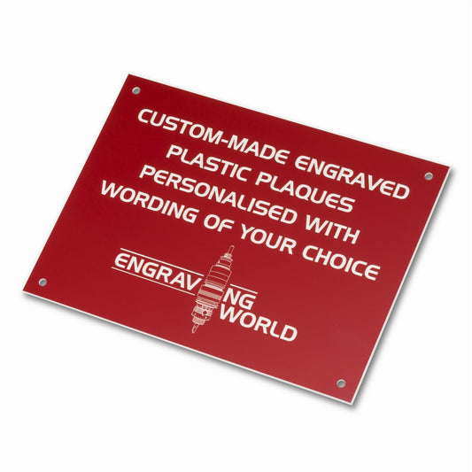 10" x 6" Personalised Engraving Engraved Sign Label Plate Plaque Signage Red/White