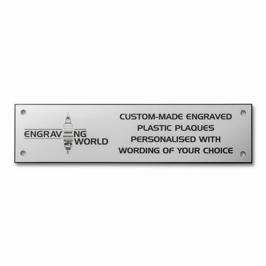 10" x 2" Personalised Engraving Engraved Sign Label Plate Plaque Signage Silver/Black