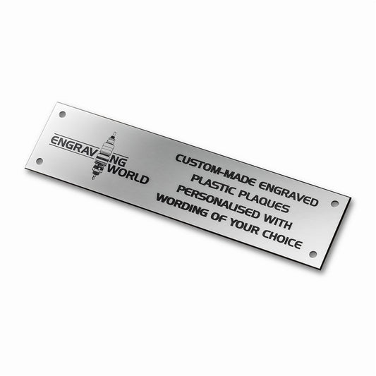 10" x 2" Personalised Engraving Engraved Sign Label Plate Plaque Signage Silver/Black