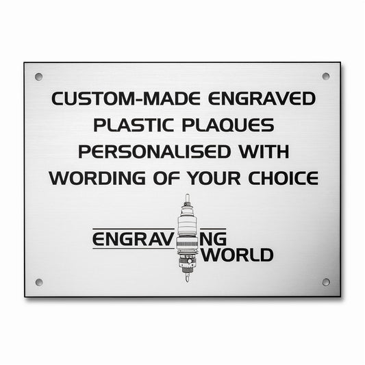 10" x 6" Personalised Engraving Engraved Sign Label Plate Plaque Signage Silver/Black