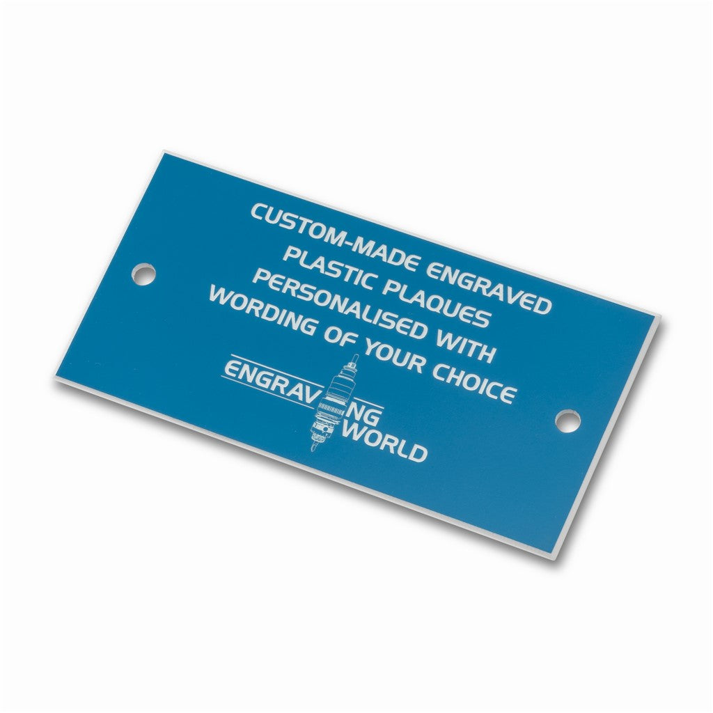 3" x 1" Personalised Engraving Engraved Sign Label Plate Plaque Signage Sky Blue/White