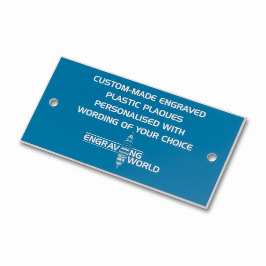 3" x 1" Personalised Engraving Engraved Sign Label Plate Plaque Signage Sky Blue/White