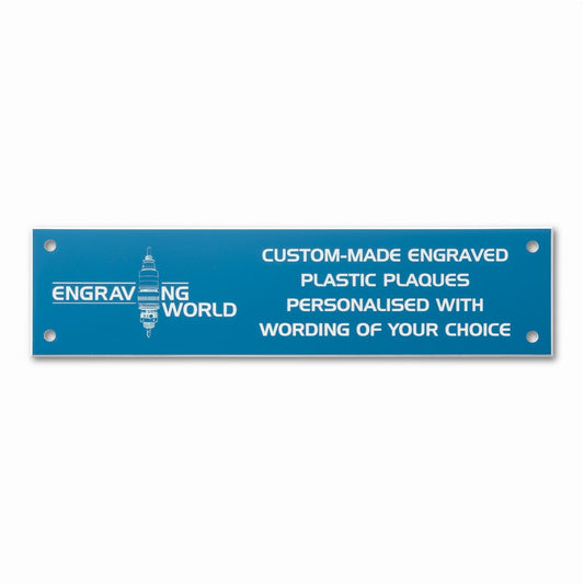 10" x 2" Personalised Engraving Engraved Sign Label Plate Plaque Signage Sky Blue/White