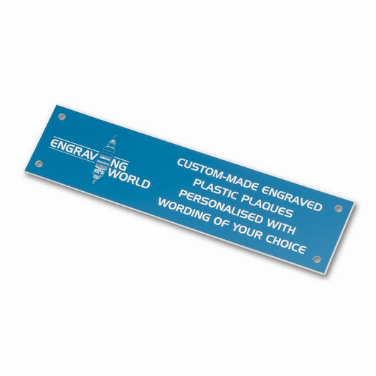 10" x 2" Personalised Engraving Engraved Sign Label Plate Plaque Signage Sky Blue/White