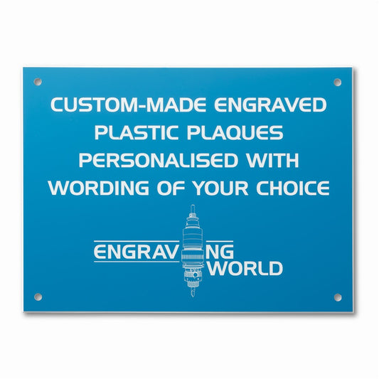 10" x 6" Personalised Engraving Engraved Sign Label Plate Plaque Signage Sky Blue/White