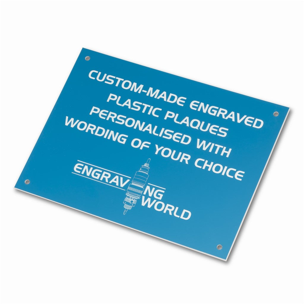 10" x 6" Personalised Engraving Engraved Sign Label Plate Plaque Signage Sky Blue/White