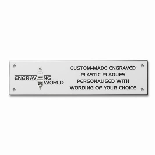 10" x 2" Personalised Engraving Engraved Sign Label Plate Plaque Signage White/Black