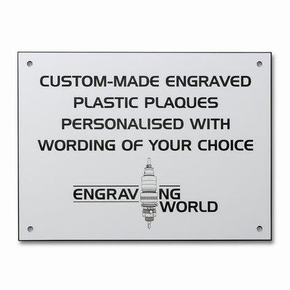 10" x 6" Personalised Engraving Engraved Sign Label Plate Plaque Signage White/Black