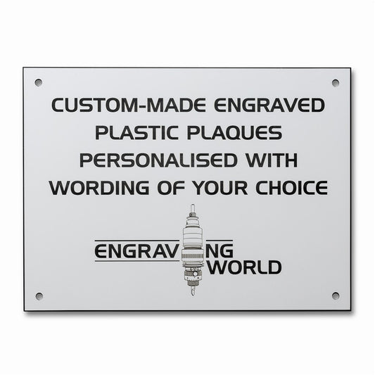 10" x 6" Personalised Engraving Engraved Sign Label Plate Plaque Signage White/Black