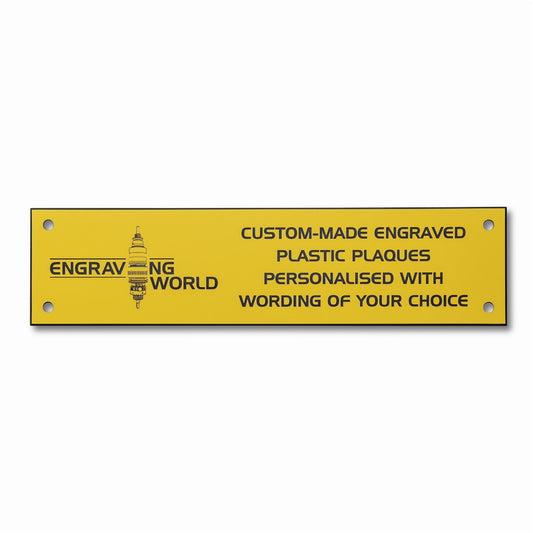 10" x 2" Personalised Engraving Engraved Sign Label Plate Plaque Signage Yellow/Black