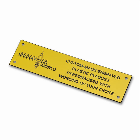 10" x 2" Personalised Engraving Engraved Sign Label Plate Plaque Signage Yellow/Black