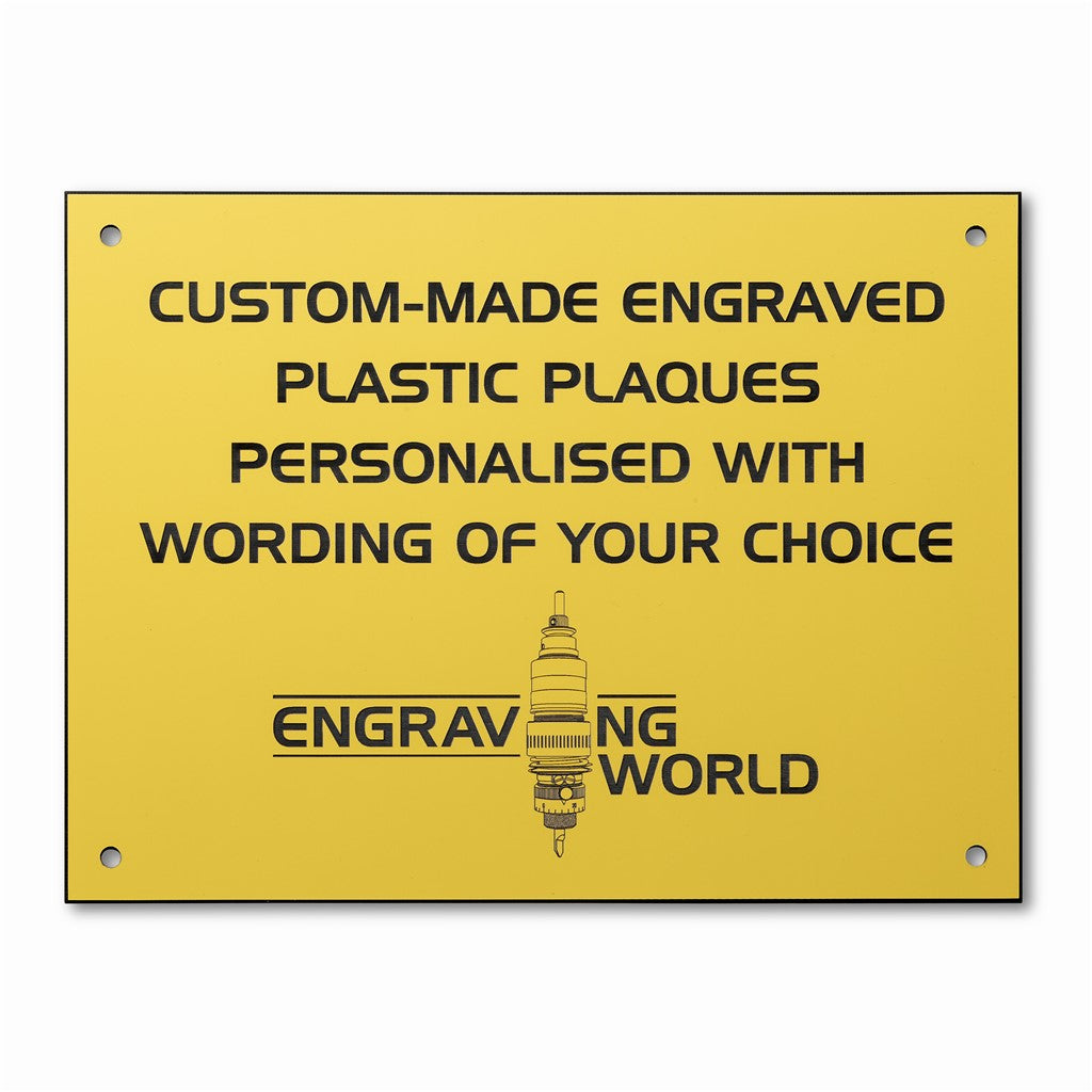 A4 Personalised Engraving Engraved Sign Label Plate Plaque Signage Yellow/Black