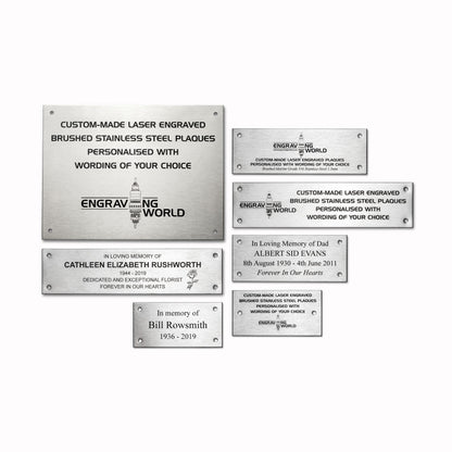 203mm x 63mm (8" x 2.5") Personalised 316 Stainless Steel Laser Engraved Bench Plaque Plate Sign