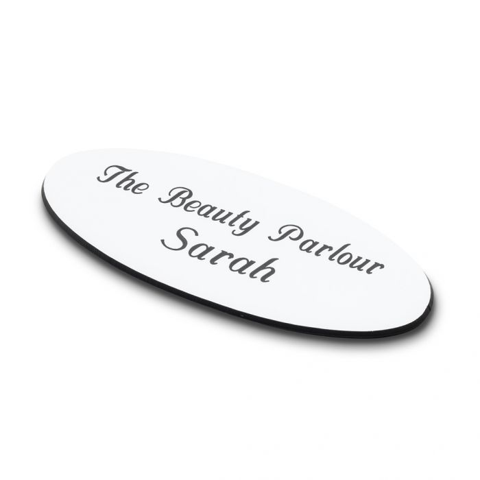 75mm x 30mm Silver Black Oval Personalised Engraved Staff Name Badge Magnetic 