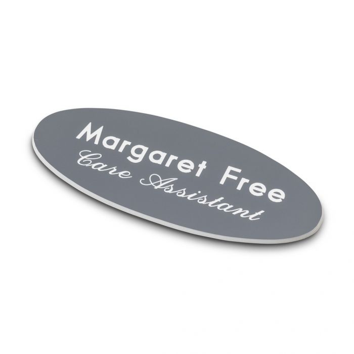 75mm x 30mm Silver Black Oval Personalised Engraved Staff Name Badge Magnetic 