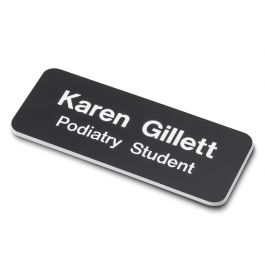 75mm x 30mm Personalised Engraved Staff Name Badge Pin White/Black 
